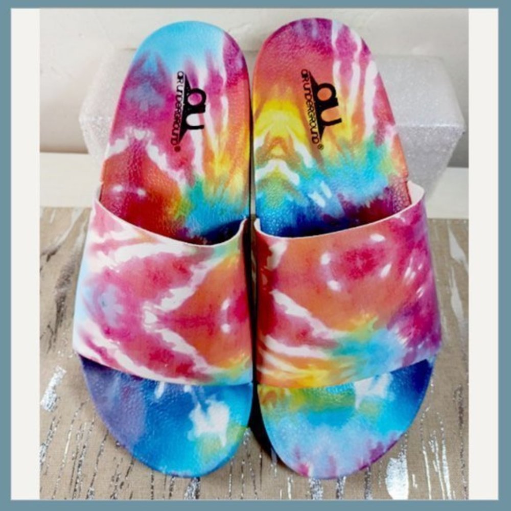 🌈 Air Underground Tie Dye Slides – Women’s Size 8 | Bright Colorful Sandal - Picture 3 of 8